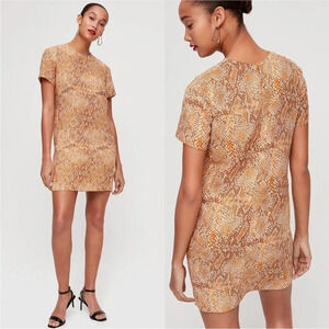 Aritzia Babaton 2 Patricio Crepe Shift Dress Beige Brown Python Print Snake
